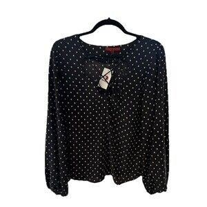 Red by BKE Women’s Medium Strappy Black & Cream Blouse Peasant Sleeve Top Shirt